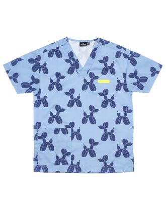 Artero Denver Smock Blue - niebieska bluza groomerska unisex, z rzepami w talii, wzór w balonowe pudle