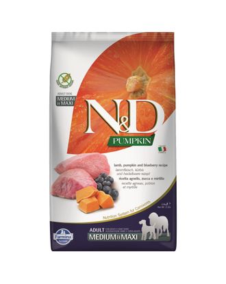 Farmina N&D Pumpkin Lamb & Blueberry Adult Medium & Maxi - karma dla dorosłych psów średnich i dużych ras, z dynią, jagnięciną i borówkami