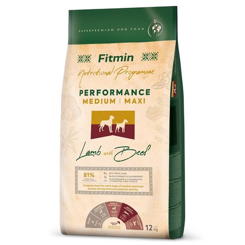 Fitmin Performance Medium / Maxi Lamb & Beef 12kg - karma dla aktywnych dorosłych psów ras średnich i dużych, jagnięcina z wołowiną