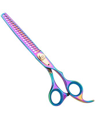 Geib Gold Rainbow Kiss Chunker 7,5" - wysokiej jakości degażówki groomerskie z tęczowym wykończeniem, 21 ząbków