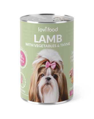 Lovi Food Lamb with Vegetables - monobiałkowa mokra karma dla psa, z jagnięciną, warzywami i tymiankiem - 24x 400g