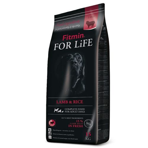 Fitmin for Life Lamb & Rice 15kg - kompletna, pełnowartościowa i hipoalergiczna karma dla dorosłych psów wszystkich ras, z ryżem i jagnięciną
