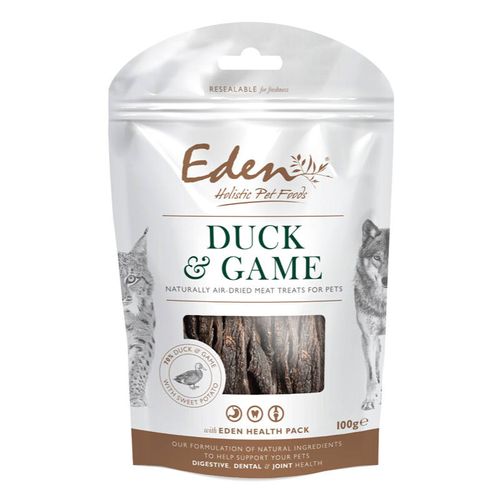 Eden Duck & Game Treats 100g - smakołyki dla psów i kotów, na zdrowe zęby, stawy oraz żołądek, z jagnięciną i dziczyzną
