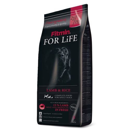 Fitmin for Life Lamb & Rice 3kg - kompletna, pełnowartościowa i hipoalergiczna karma dla dorosłych psów wszystkich ras, z ryżem i jagnięciną