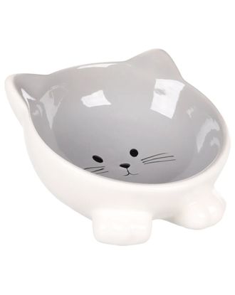 Flamingo Puzi Grey Bowl 125ml - miska ceramiczna dla kota, na podwyższeniu, szary kotek