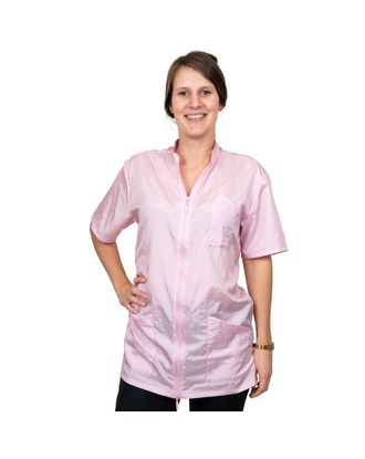 Tikima Lavezzi Shirt Pink - rozpinana bluza groomerska z krótkim rękawem, z haftem na plecach, różowa