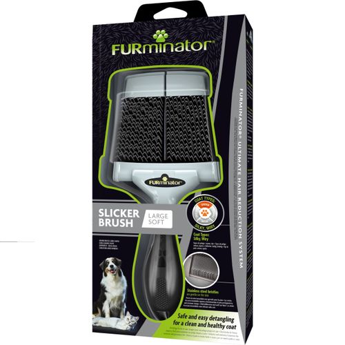 FURminator Slicker Brush Soft L dwustronna elastyczna szczotka do jedwabistej lub szorstkiej sier ci