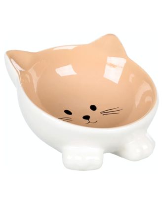 Flamingo Puzi Taupe Bowl 125ml - miska ceramiczna dla kota, na podwyższeniu, beżowy kotek