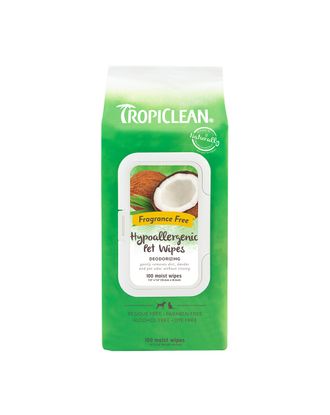 Tropiclean Hypoallergenic Wipes 100szt. - hypoalergiczne, kokosowe chusteczki do czyszczenia sierści zwierząt