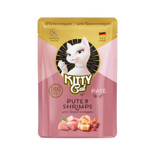 Kitty Cat Turkey & Shrimps Pate 85g - bezzbożowa mokra karma, pasztet dla kota, z indykiem i krewetkami, saszetki