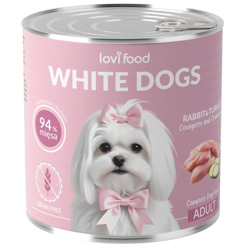 Lovi Food White Dogs Rabbit & Turkey 800g - mokra karma dla białych psów, królik z indykiem, cukinią i rumiankiem