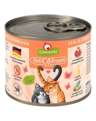 GranataPet DeliCatessen Veal & Coney - bezzbożowa mokra karma dla kota, cielęcina i królik - 200g