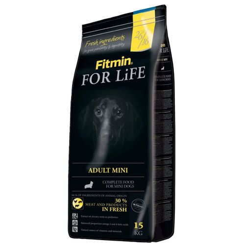 Fitmin For Life Adult Mini 15kg - kompletna, pełnowartościowa karma dla dorosłych psów  małych ras, z drobiem, wieprzowiną i wołowiną