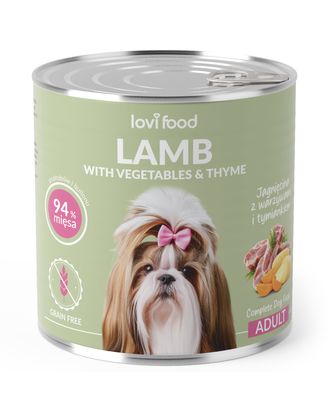Lovi Food Lamb with Vegetables - monobiałkowa mokra karma dla psa, z jagnięciną, warzywami i tymiankiem - 800g