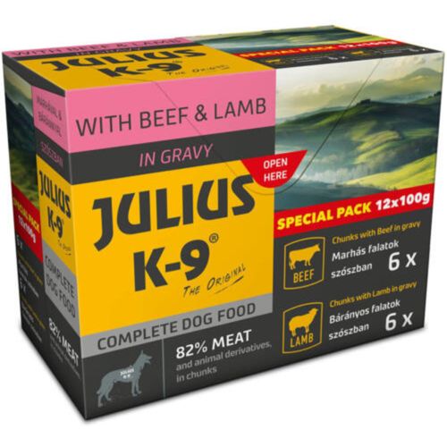 Julius-K9 Special Pack Lamb & Beef 12x100g - pełnoporcjowa mokra karma dla psa, 6xjagnięcina i 6xwołowina