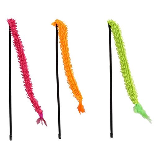 Flamingo Cat Dangler Terry - wędka dla kota, z taśmą a'la mop i piórkami