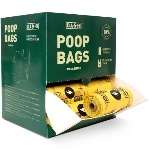 Dashi Unscented Poop Bags 40x15szt. -  biodegradowalne worki na psie odchody, 11,5x35cm, z ekspozytorem