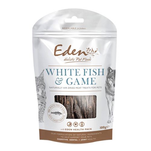 Eden White Fish & Game Treats 100g - smakołyki dla psów i kotów, na zdrowe zęby, stawy oraz żołądek, z białorybą i dziczyzną
