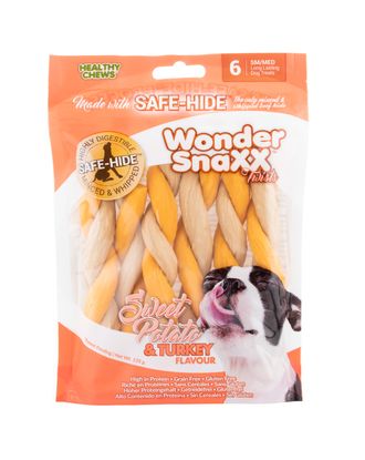 Wonder Snaxx Twists 6szt. - przysmak dla psa, gryzak z wołowej skóry, bataty i indyk
