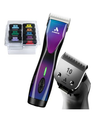 Andis Pulse ZR II Purple Galaxy + Comb Set - profesjonalna maszynka bezprzewodowa z ostrzem CeramicEdge nr 10 (1,5mm), 2 akumulatorami i nasadkami