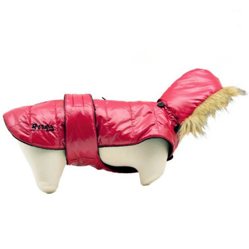 Doogy EasyFit - kurtka dla psa zapinana na plecach, z odpinanym kapturem, czerwona
