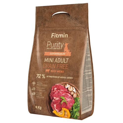 Fitmin Purity Adult Mini Beef 4kg - pełnowartościowa, bezzbożowa karma dla dorosłych psów małych ras, z wołowiną