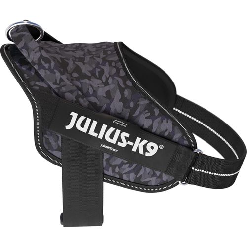 Julius-K9 Power & More Harness Night Camo - szelki dla psa z adaptacyjnym pierścieniem do smyczy, czarne moro