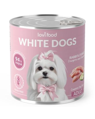 Lovi Food White Dogs Rabbit &amp; Turkey - mokra karma dla białych psów, królik z indykiem, cukinią i rumiankiem - 12x 800g