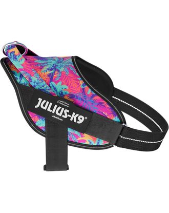 Julius-K9 Power & More Harness Vibe - szelki dla psa z adaptacyjnym pierścieniem do smyczy, wzór w palmy