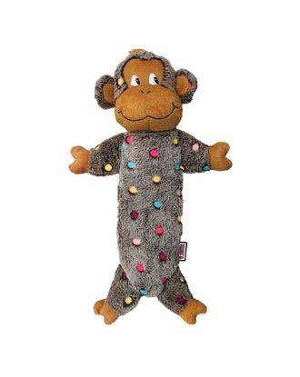 KONG Low Stuff Speckles Monkey L 40cm - szeleszcząca zabawka dla psa, małpa z małą ilością wypełnienia