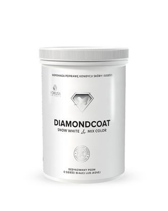 Pokusa DiamondCoat SnowWhite & MixColor - naturalny preparat poprawiający biały i jasny kolor sierści psów - 300g