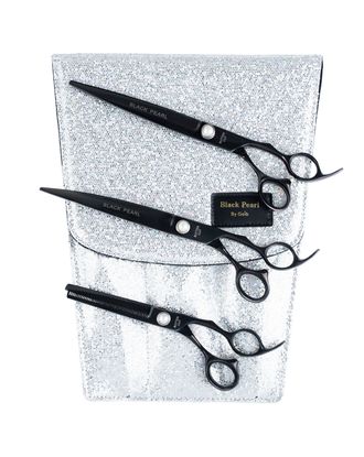 Geib Black Pearl Scissors Set 8,5" - zestaw profesjonalnych nożyczek i degażówek (46 ząbków) z japońskiej stali kobaltowej, 3 sztuki