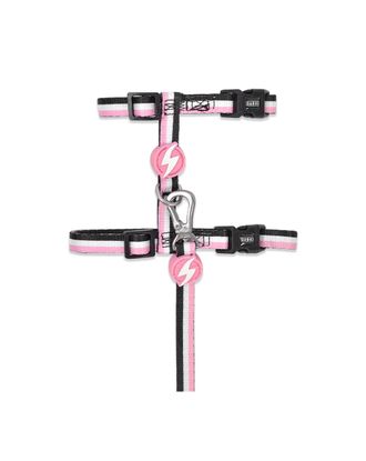 Dashi Stripes Pink & Black Cat Harness + Leash - szelki i smycz dla kota, zestaw, różowo-czarne paski