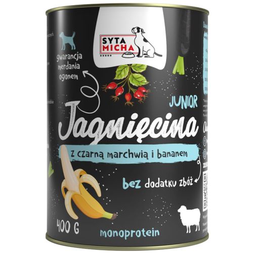 Syta Micha jagnięcina z czarną marchwią i bananem 400g - monoproteinowa mokra karma dla szczeniaka