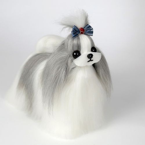 Mr. Jiang Shih Tzu Full Body Hair Grey & White- wymienna sierść do manekina groomerskiego Small Model Dog, szaro-biała