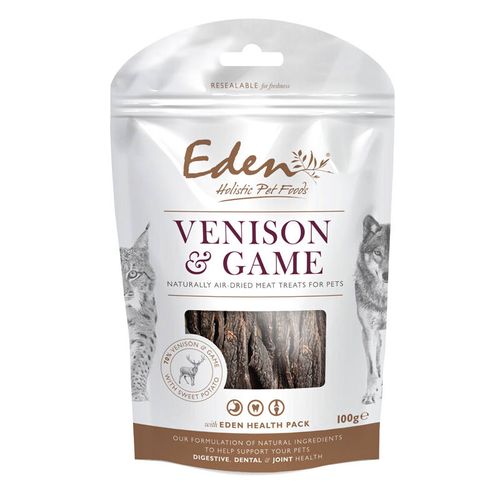 Eden Venison & Game Treats 100g - smakołyki dla psów i kotów, na zdrowe zęby, stawy oraz żołądek, z jeleniem i dziczyzną 