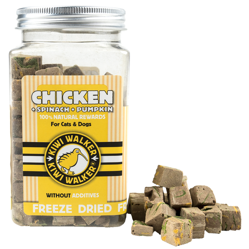 Kiwi Walker Snacks Chicken Spinach Pumpkin 100g - liofilizowana wątróbka drobiowa, szpinak, dynia, 100% naturalne przysmaki dla psa i kota