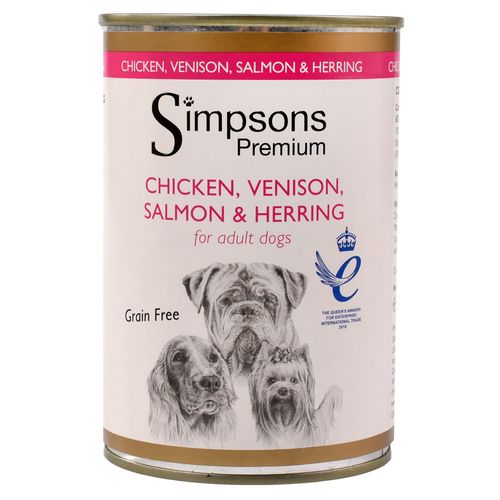 Simpsons Premium Chicken, Venison, Salmon & Herring - mokra karma dla psa, z kurczakiem, dziczyzną, łososiem, śledziem i warzywami, bez zbóż