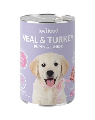 Lovi Food Junior & Puppy Veal & Turkey 400g - mokra karma dla szczeniaka i juniora, z cielęciną, indykiem i gruszką