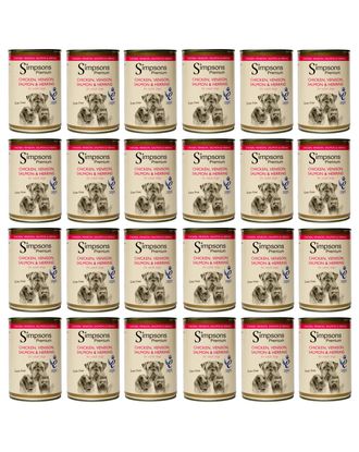 Simpsons Premium Chicken, Venison, Salmon & Herring - mokra karma dla psa, z kurczakiem, dziczyzną, łososiem, śledziem i warzywami, bez zbóż - 24x 400g