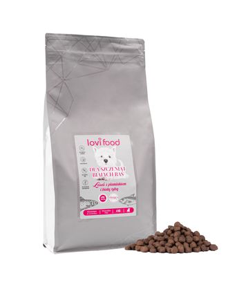 Lovi Food Łosoś z plamiakiem i białą rybą - karma bezzbożowa dla szczeniąt psów białych ras - 4kg