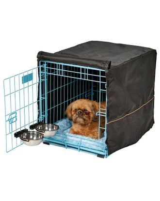 MidWest iCrate Fashion Blue S Kit - zestaw klatka dla psa z legowiskiem, pokrowcem i 2 miskami, niebieska, rozmiar S 61x46x48cm