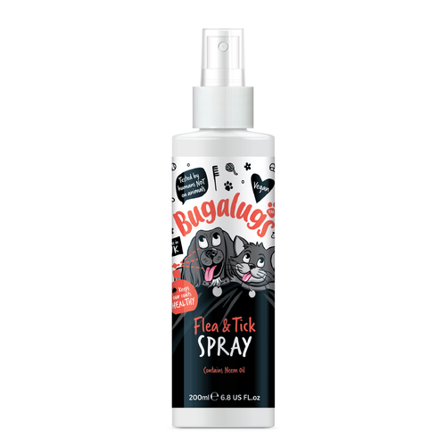 Bugalugs Flea & Tick Spray 200ml - spray odstraszający pchły i kleszcze dla psa i kota, z olejkiem Neem