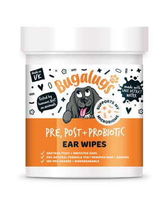 Bugalugs Pre, Post + Probiotic Ear Wipes for Dogs 100szt. - probiotyczne waciki do czyszczenia uszu psa
