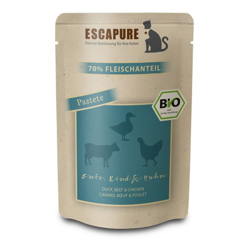 Escapure BIO Pastete Ente, Rind und Huhn 100g - bezzbożowa mokra karma BIO dla kota, pasztet z kaczki, wołowiny i kurczaka