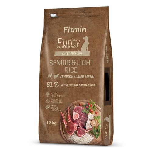 Fitmin Purity Senior Light Venison & Lamb 12kg - pełnowartościowa karma dla psów z nadwagą oraz seniorów, z ryżem, jagnięciną i dziczyzną