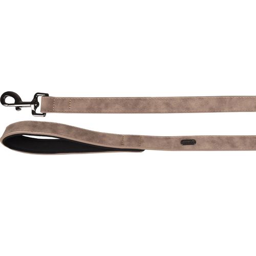 Flamingo Leash Delu Taupe - szara smycz dla psa, z eko-skóry, uchwyt z podszyciem, 100cm