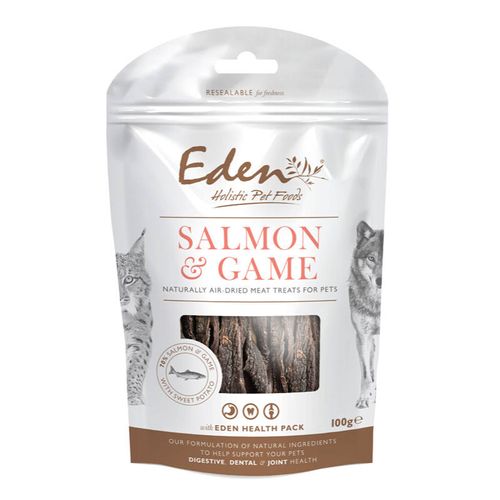 Eden Salmon & Game Treats 100g - smakołyki dla psów i kotów, na zdrowe zęby, stawy oraz żołądek, z łososiem i dziczyzną