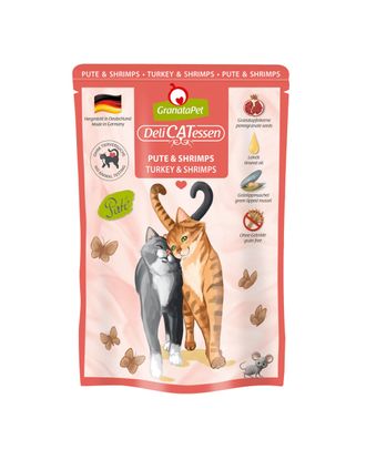 GranataPet DeliCatessen Turkey & Shrimps - bezzbożowa mokra karma z indykiem i krewetkami, saszetki dla kota - 85g