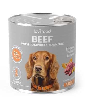Lovi Food Beef with Pumpkin - monobiałkowa mokra karma dla psa, z wołowiną, dynią i kurkumą - 24x 800g